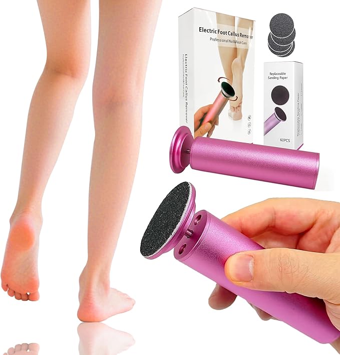Electric Foot Callus Remover, Adjustable Foot Speed, Professional Foot Repair Tool, Equipped with 60 Pieces of Sandpaper, Suitable for Men and Women with Dead Skin calluses, Dry and Cracked, Pink-VivaGrace Women