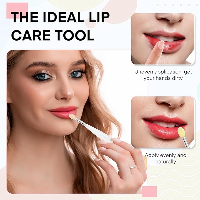 Unaone Lip Scrub Brush - 4 PCS Dual-ended Lip Scrubber Exfoliator and Silicone Lip Brush, 2-in-1 Silicone Lip Scrub Tool Lip Mask Applicator, Gentle Exfoliator & Applicator for Soft-VivaGrace Women