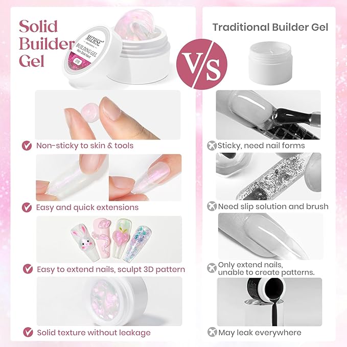 MIZHSE Solid Builder Gel, Aurora Pink & Clear Sculpting Gel for Nails, Non-Sticky 3D Nail Art Mermaid Pearl Building Carving Modeling Sculpture Hard Extension Manicure Salon Home DIY-VivaGrace Women