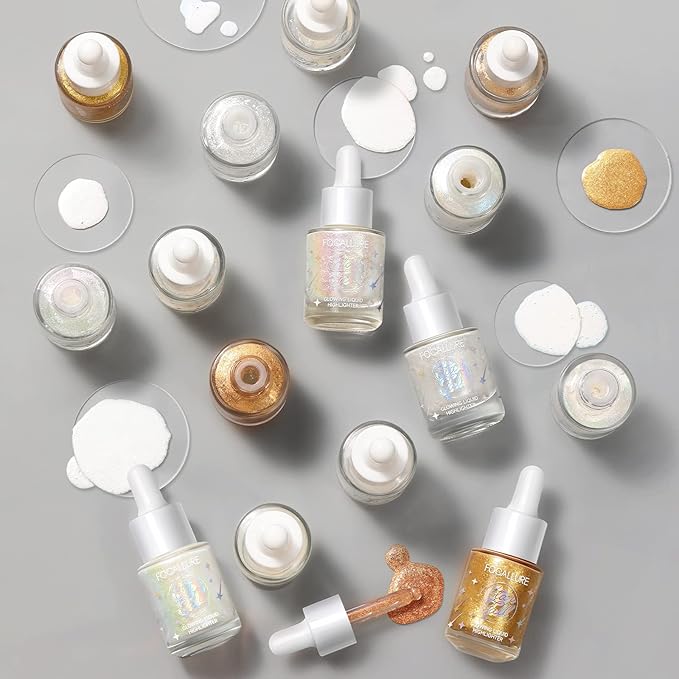 FOCALLURE Starfall Glowing Liquid Highlighter, Shimmering Body Oil, Non-Sticky Shimmer Liquid Luminizer, Non-Greasy, Face & Body Glitter Makeup for Costumes, Cosplay, Rave Festival, CYPRIDINA-VivaGrace Women