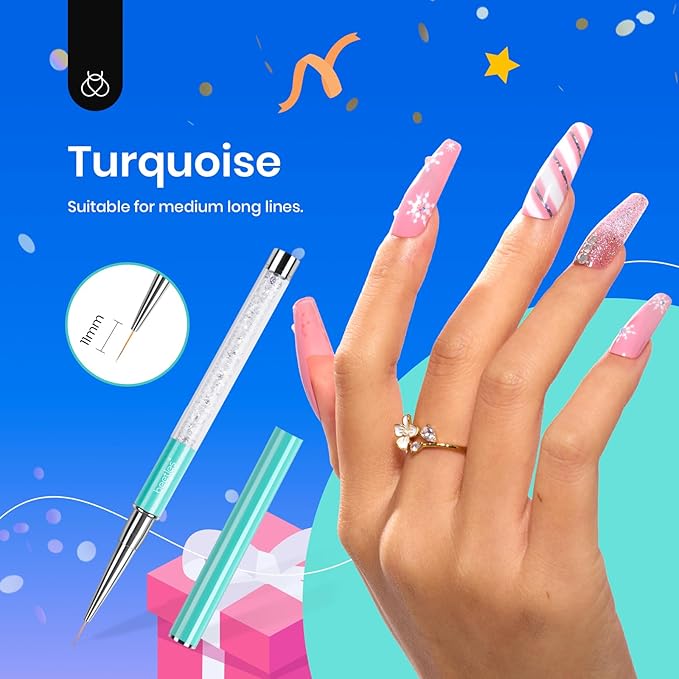 Beetles Gel Polish Nail Art Liner Brushes 5Pcs Painting Art Design Pen Set Diamond Application Rhinestone Handle Dotting Drawing Sizes 5 7 9 11 20mm Nail Design Gift for Women-VivaGrace Women