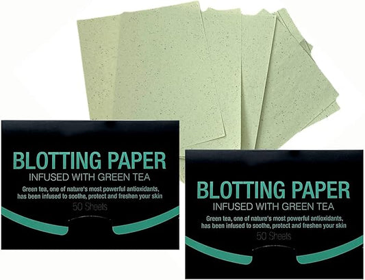 2 Pks GREEN TEA INFUSED Soothing Natural Abaca Blotting Paper - 100 Oil Blotting Sheets - Makeup Friendly UNISEX Oily Skin Shine Blotter Photography Zoom Meetings Travel Gym School - MADE IN TAIWAN-VivaGrace Women