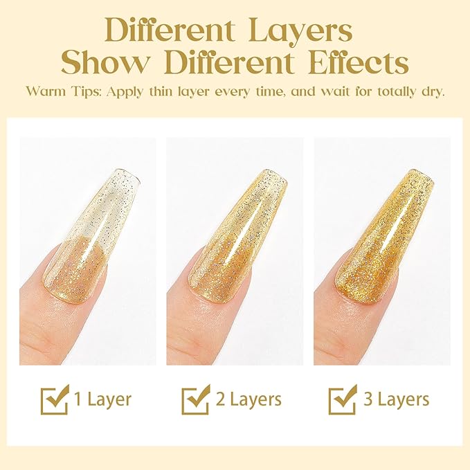 MIZHSE Quick Dry Nail Polish, Glitter Gold Nail Polish Non Gel Air Drying Fast, 15 ml Regular Sparkle Shimmery Oil-based Glitter Nail Lacquer Nail Art Manicure DIY Home