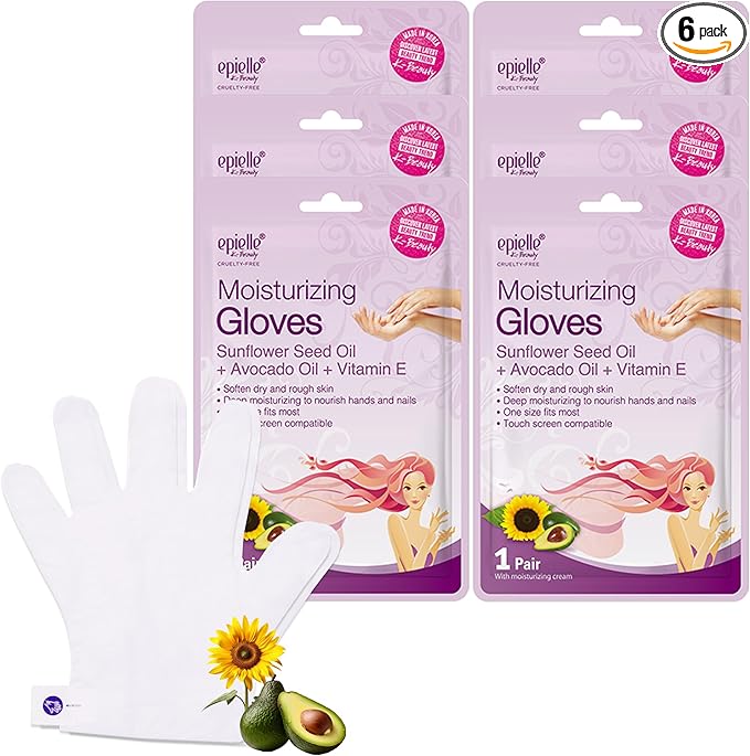 Epielle Moisturizing Hand Masks 6 Pairs, Deep Moisturizing Gloves for Dry, Cracked Hands, Relieve and Soften with Sunflower Seed Oil & Avocado Oil, Korean Skin Care, Spa Set, Self Care Gifts for Women-VivaGrace Women