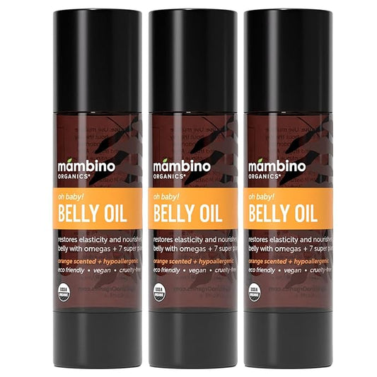 Mambino Organics Oh Baby! Belly Oil – Organic Elasticity Oil with Egyptian Calendula, Vietnamese Tamanu & Dutch Shea – Pregnancy Oil for Stretch Marks – Cruelty-Free Maternity Care, 3-Pack 2 fl oz-VivaGrace Women