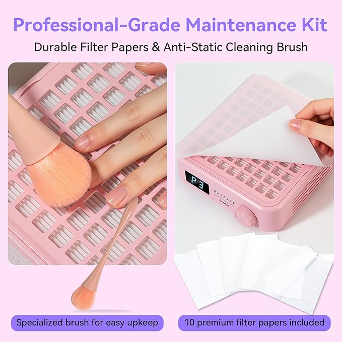 Makartt Professional Nail Dust Collector – Powerful Dust Collector Nail Tech Quite Suction Machine for Acrylic Nails Manicure & Pedicure Salon & Home Use Includes 10pcs Filters & Dust Brush Pink-VivaGrace Women