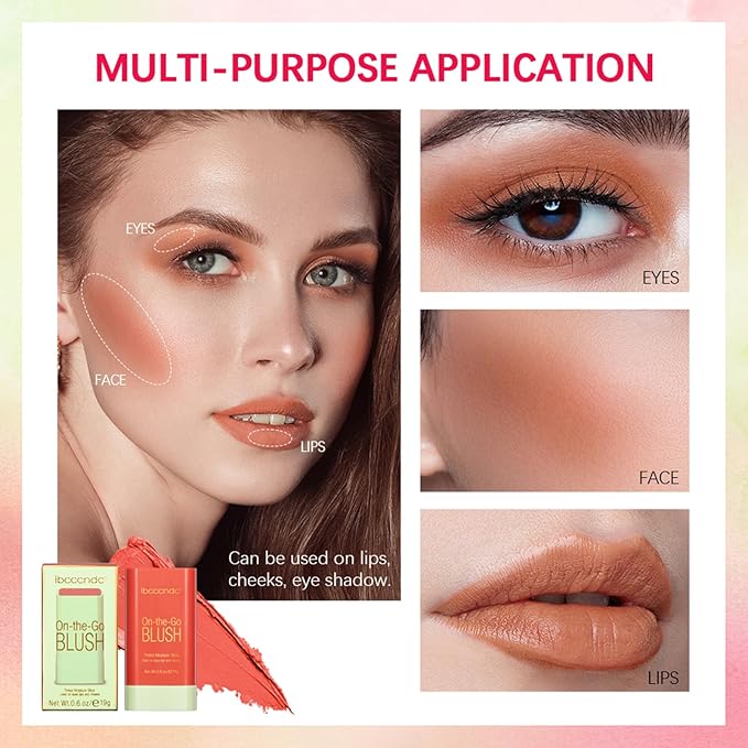 MEICOLY Multi Use Makeup Blush Stick,On-the-Go 2-in-1 Lip Cheek Cream Blush Stick,Waterproof Solid Face Blush Makeup Cheek Tint,Natural Matte Blush Stick for Cheeks,Tinted Moisture Stick,03 Orange-VivaGrace Women