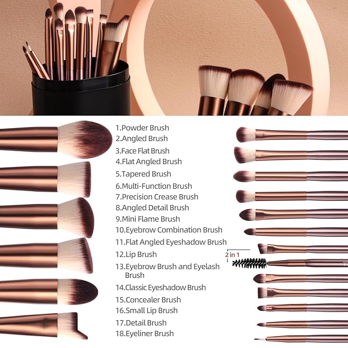 BS-MALL Makeup Brush Set 18 Pcs Premium Synthetic Foundation Powder Concealers Eye shadows Blush Makeup Brushes with black case (B-Brown)-VivaGrace Women