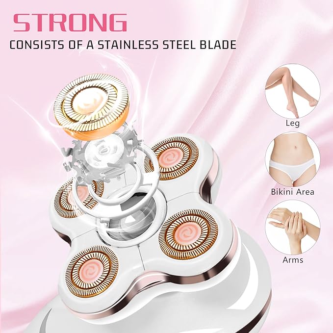 Electric Razors for Women: Rechargeable Shaver with Detachable Head - 5D Wet and Dry Lady Hair Remover for Legs and Hand (Gold)-VivaGrace Women