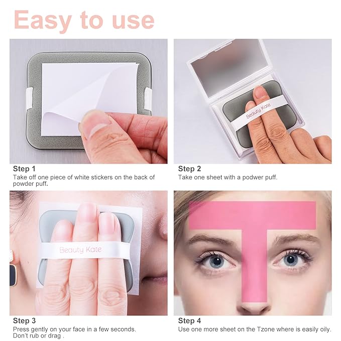 2 Pack Matter Blotting Paper for Oily Skin Total 100 Sheets with Mirror Case and Makeup Puff - Easy Dispensing Oil Blotting Sheets for Face,Makeup Friendly Oil Absorbing Sheets-VivaGrace Women