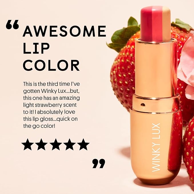 Winky Lux Strawberry Rose Tri-Color Tinted Lip Balm – Hydrating Lip Balm, Sheer Pink Tint, Lip Care with Jojoba Oil & Vitamin E, Moisturizes & Softens Dry Lips, Buttery Soft with Strawberry Rose Scent-VivaGrace Women
