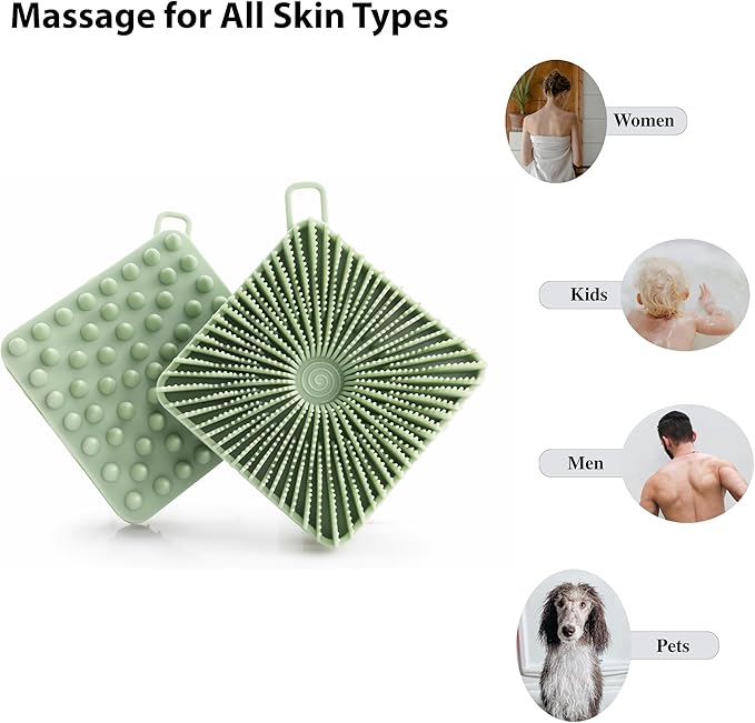 2 PC Silicone Exfoliating Body Scrubber, Silicone Body Shampoo Brush, Soft Silicone Loofah for Sensitive Skin, Shower Silicone Hair Scalp Massager, Easy to Clean, Lather Well(Black&Green)-VivaGrace Women