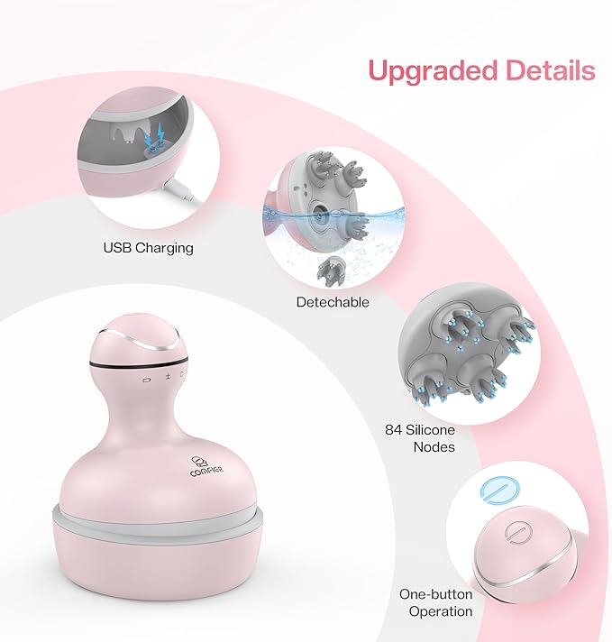 COMFIER Scalp Massager for Hair Growth, Waterproof & Full Body Kneading, 84 Massage Nodes, Handheld Head Scratcher, Cat Massager, Pink-VivaGrace Women