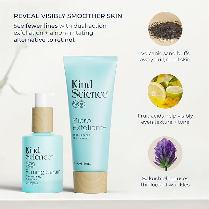 Kind Science by Ellen DeGeneres 2-Piece Skin Care Set with Micro Exfoliant & Firming Face Serum - Hyaluronic Acid Serum & Exfoliating Face Wash-VivaGrace Women