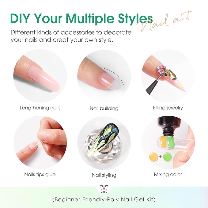 ROSALIND 8PCS Poly Nail Gel Kit with Mini Nail Lamp Clear Nude Poly Nails Gel Kit Starter Kit Nude Pink Nail Extensions Gel Set-VivaGrace Women