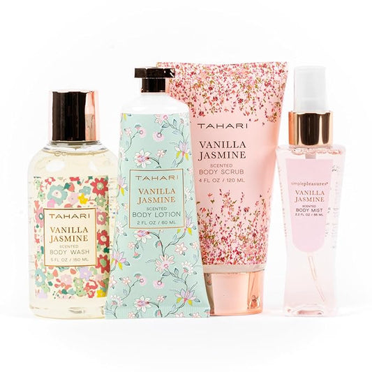 Tahari Spa Gift Set for Women, Vanilla Jasmine Spa Set, Bath Kit for Women Gift Set Includes Body Lotion, Body Wash, Body Scrub, Lotion Gift Set for Women, Birthday Gifts For Women - (Floral)-VivaGrace Women