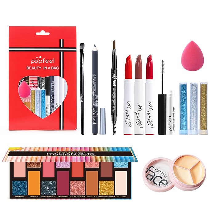 All in One Makeup Kit, Full Starter Essential Makeup Kit for Women Beginners Includes Eyeshadow Palette Lipstick Mascara Eyeliner Eyebrow Pencil Concealer Powder Puff Set-VivaGrace Women