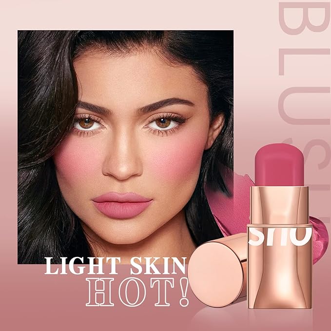 Cream Blush Stick for Cheeks Makeup, Waterproof Face Blush Stick Multi-Use Lip and Cheek Tint, Matte Finish Easy to Blend Lightweight Natural Cream Blusher Makeup for All Skin Tones-Cherry Pink-VivaGrace Women