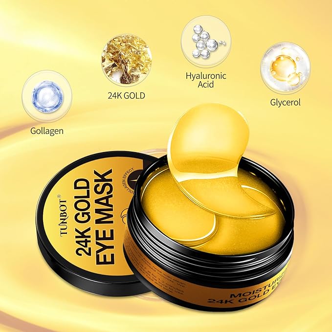 24K Gold Eye Mask - 60 Pieces, Collagen Hyaluronic Acid Eye Mask, Anti-aging, Remove Dark Circles, Puffiness and Wrinkles, Refreshes Skin, Suitable for Both Men and Women-VivaGrace Women