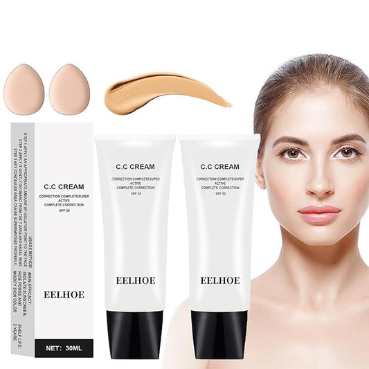 Skin Tone Adjusting CC Cream Spf 50, Colour Correcting Self Adjusting for Mature Skin, Moisturizing Skin, Primer, Concealer, Brightening Skin Tone（2Pcs Natural Color）-VivaGrace Women