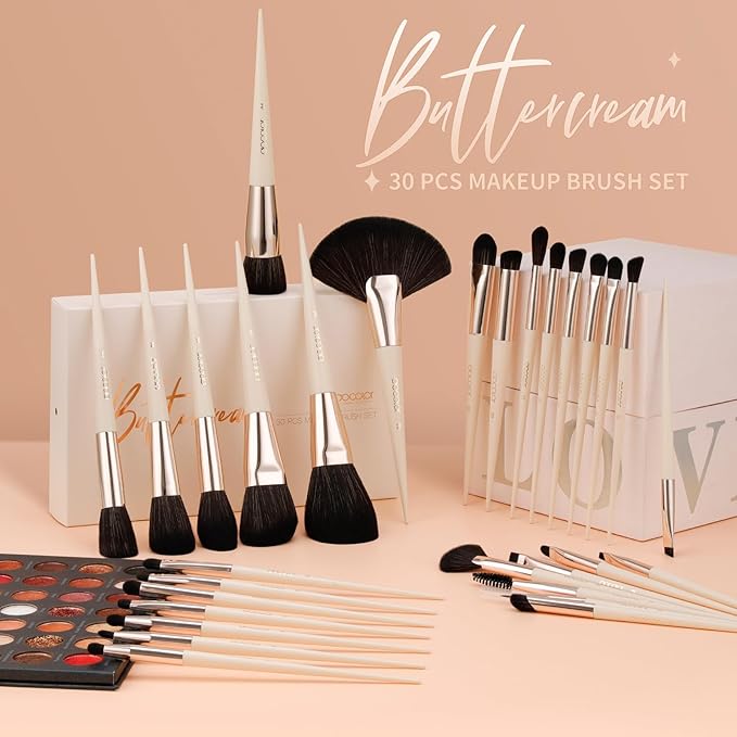docolor Makeup Brushes Professional 30Pcs Make up Brushes Set Premium Synthetic Kabuki Foundation Blending Brush Face Powder Blush Concealers Eye Shadows Beige-VivaGrace Women