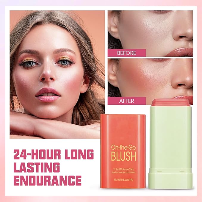 Buqikma Blush Stick Hydrated Solid 2PCS Blush Stick for Cheeks - Soft Cream Blush Stick Natural Matte Makeup Blush Stick Cream Blush Moisturizer Stick for Face,Lips and Eyes (Shy Pink+Orange)-VivaGrace Women