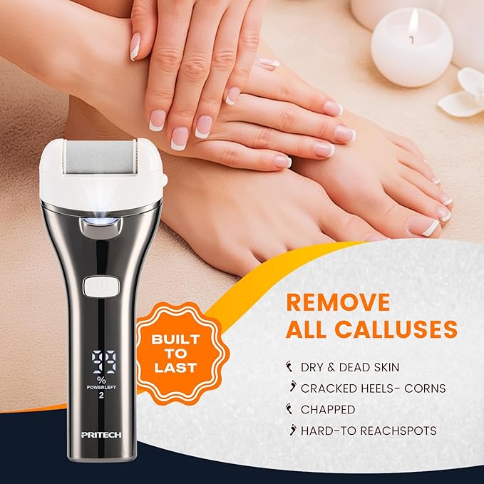 Electric Foot Callus Remover, Rechargeable Portable Electronic Foot File Pedicure Kits, 3 Roller Heads, 3 Speed, Battery Display for Remove Cracked Heels Calluses and Dead Skin-VivaGrace Women