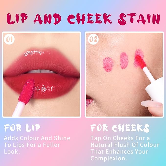 Lip Tint Stain, Long Lasting Korean Lip Stain Set, Non-sticky Waterproof Lightweight Lip and Cheek Tint, Moisturizing High Pigment Water Tint, Matte Finish Lip Tint-VivaGrace Women