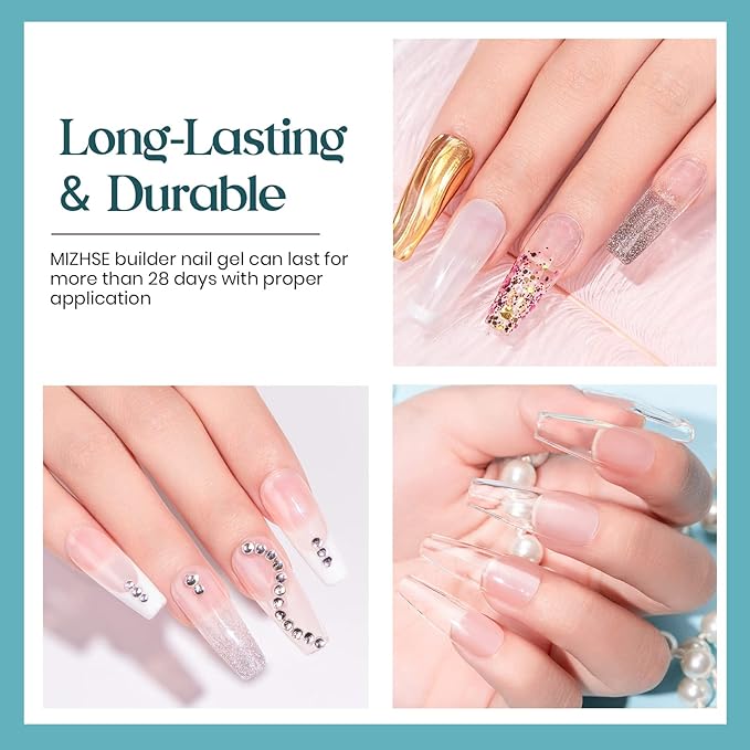 MIZHSE Builder Gel For Nails - 60g Clear Hard Gels Builder Nail Gels For Extension Gel Nails Strengthen Nail Art Manicure Kit With 100pcs Dual Forms And Brush-VivaGrace Women