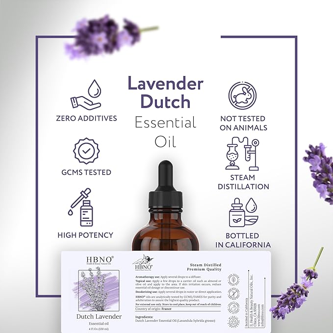 HBNO California Bottled Dutch Lavender Essential Oil 4 fl oz (120ml) - Natural Lavender Oil for Skin, Perfect for Cleaning, Aromatherapy, DIY & Diffuser-VivaGrace Women
