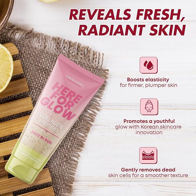 Collagen Facial Scrub - Dermatologist Tested, Anti-Aging, Hydrates & Improves Firmness, Korean Skin Care, 95% Natural, Clean Beauty, Non - GMO, Cruelty - Free - 1 Pack-VivaGrace Women