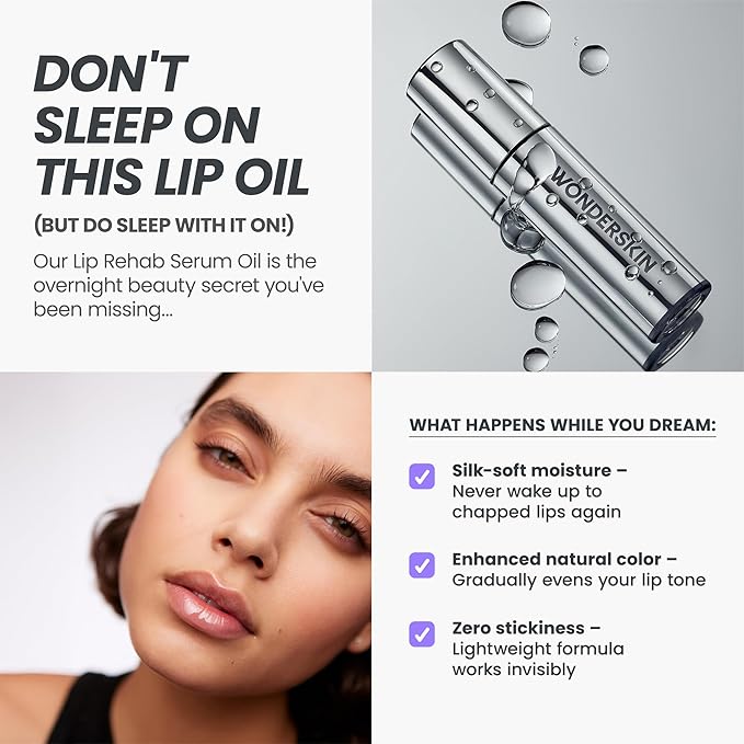 Wonderskin Lip Oil - Lip Rehab Serum Oil, Hydrating and Moisturizing Clear Serum for Dry Lips - Natural, Vegan and Non-sticky (Clear)-VivaGrace Women
