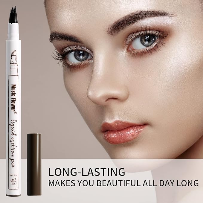 Music Flower Eyebrow Pencil, Liquid Eyebrow pen, Waterproof Brow Pen with Micro-Fork Tip, Fine Sketch Long Lasting Smudgeproof Microblading Pen - Chestnut-VivaGrace Women
