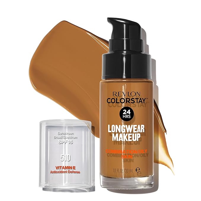 Revlon Liquid Foundation, ColorStay Face Makeup for Combination & Oily Skin, SPF 15, Medium-Full Coverage with Matte Finish, Pecan (510), 1.0 oz-VivaGrace Women