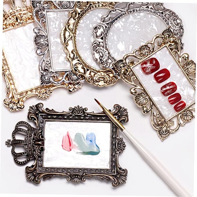 2 Pcs Nail Art Palette Nail Mixing Palette Polish Color Mixing Plate Golden Edge Nail Holder Display Board Heart Shape Cosmetic Mixing Tools (Gold)-VivaGrace Women