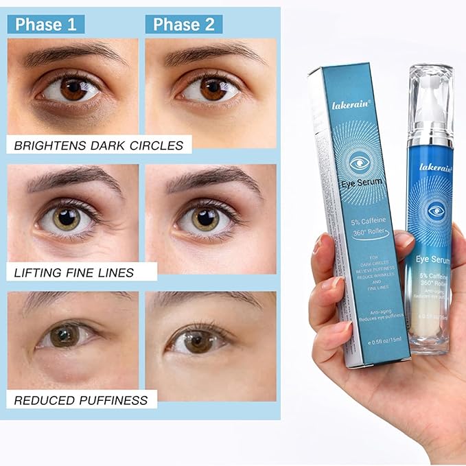 5% Caffeine Eye Serum,Caffeine Eye Cream with Massage Roller Ball,Under Eye Cream for Dark Circles,Puffiness,Under Eye Bags,Moisturizing Cream Eye Bags Fine Lines Wrinkle Treatment for Women and Men-VivaGrace Women