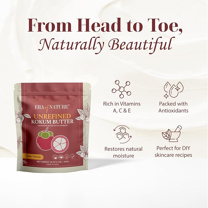 era of nature Kokum Butter Raw - 16 oz (1lb) - Natural Butter for Body Butters, Lotion Bars, Lip Balm, Soap Making – Blends Well with Shea or Cocoa Butter – For Stretch Marks, Scars, Pregnancy Care-VivaGrace Women