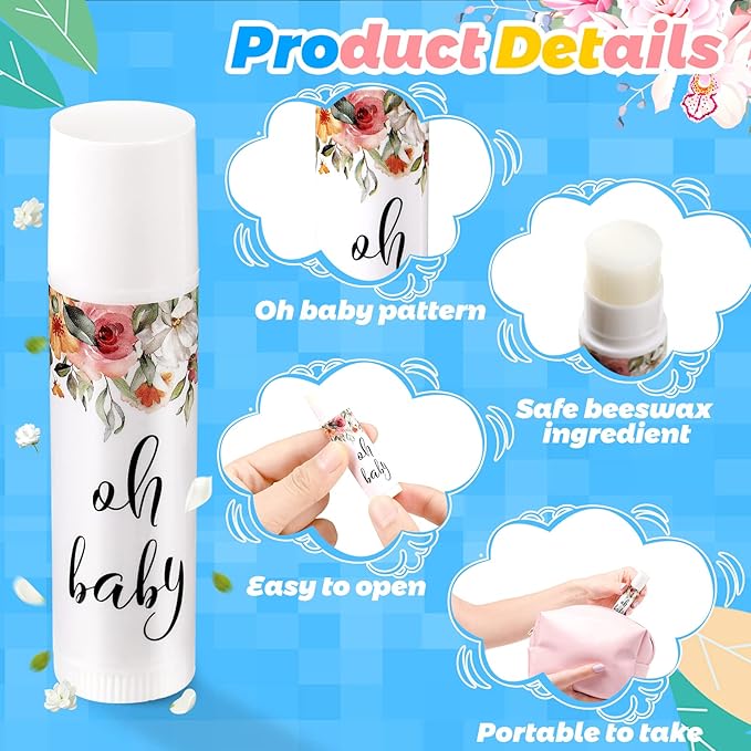 40 Pieces Lip Balm Bulk Baby Shower Jasmine Lip Balm Favors Floral Moisturizing Lip Balm for Women Children Men Girl kids Gender Reveal Favors Gift Baskets (Flower)-VivaGrace Women