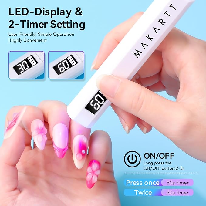 Makartt UV Light for Gel Nails: Handheld Mini Flash Cure Lamp Portable Lumière Nail Dryer for Curing Gel Polish Nail Glue Rechargeable USB Nail Light with LCD 2 Timer for Fast Drying Home Salon Use-VivaGrace Women