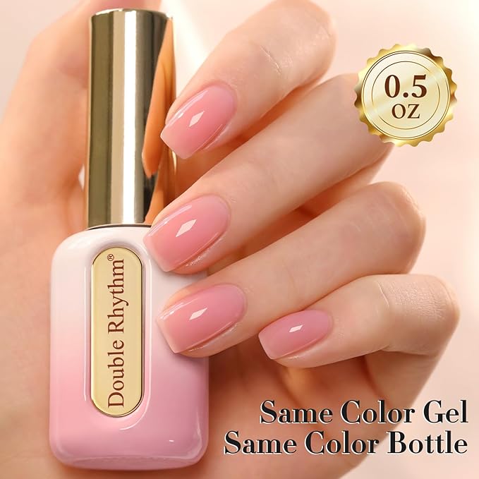 Double Rhythm 0.50 OZ Gel Polish Hema Free Same Color Same Bottle Golden Round Translucent Neutral Natural Milky 15 ML Jelly UV Polish Art DIY at Home (Light Pink-C1374)