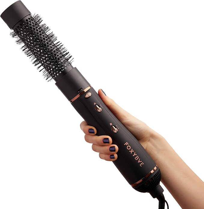 FoxyBae 3-in-1 Ceramic Interchangeable Hair Tools - Blowout Dryer - 3 Detachable Heads: 2.4" Blowout Brush, 1.5" Hot Round Brush & Drying Cylinder Hair Dryer Brush & Hair Styling Set [Black Rose-Gold]-VivaGrace Women