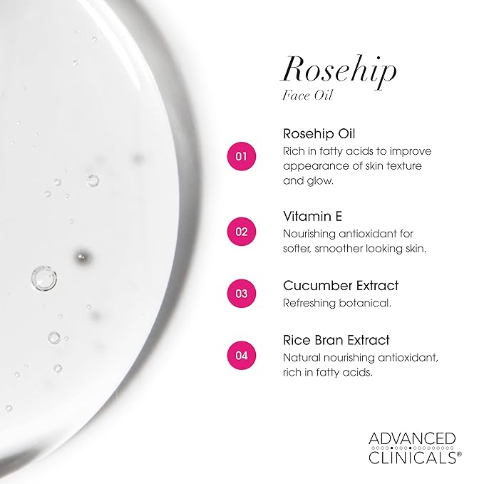 Advanced Clinicals Rosehip Oil For Face With Vitamin E + Botanicals Helps Improve Look Of Dark Spots, Wrinkles, Fine Lines, & Uneven Looking Skin Tone | Moisturizing Skin Care Face Serum, 2-Pack-VivaGrace Women
