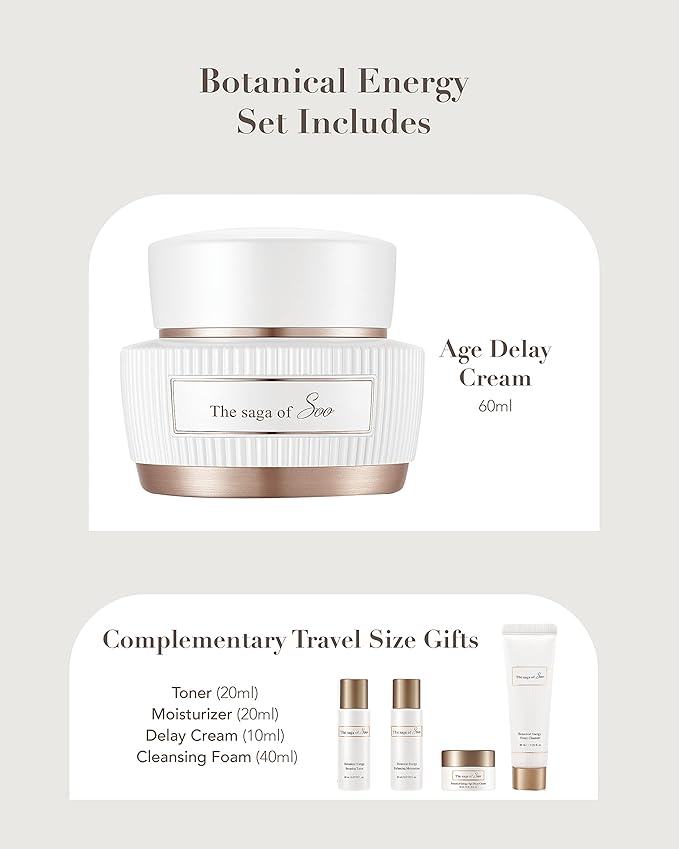 Sooryehan SAGA OF SOO BOTANICAL ENERGY AGE DELAY CREAM GIFT SET (150 ml / 5.07 Fl Oz) - Korean Skin Care by LG BEAUTY. Botanical Energy Cream, Boosting Toner, Balancing Moisturizer, Foam Cleanser.-VivaGrace Women