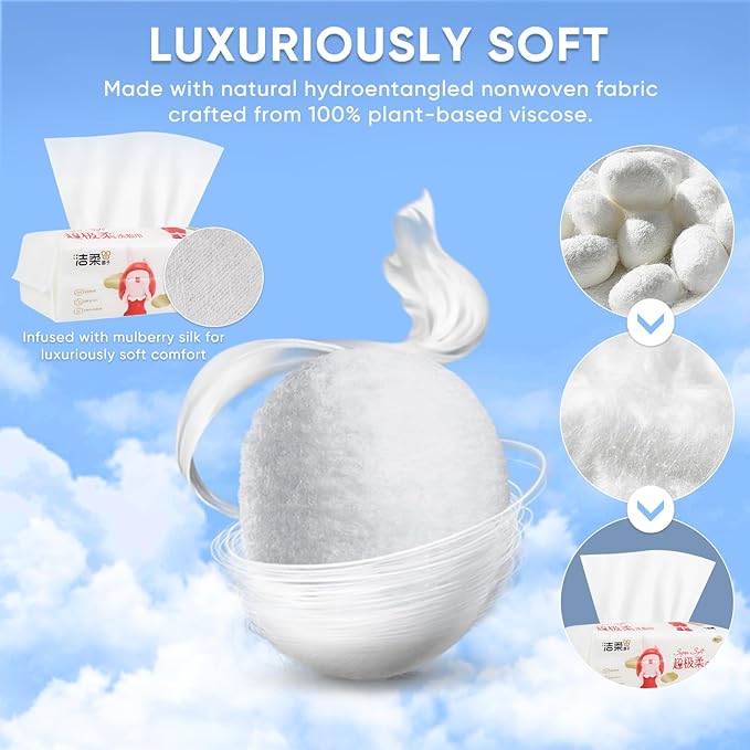 C&S XL Disposable face towels,Silk feeling super soft Washcloths,100% Ultra-fine Plant fibers,Thick & tear-resistant,Safety for babies and sensitive skin,Make up remover,Skin care and beauty,80 Count.