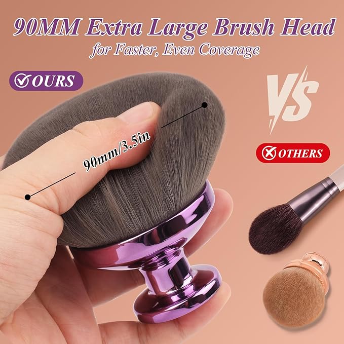 90MM Extra Large Self Tanner Kabuki Makeup Brush – Ultra Soft Dense Vegan Bristles for Body Makeup, Bronzer & Foundation–Applies Tanning Mousse, Lotion & Self Tanner，Wet & Dry (Purple)-VivaGrace Women