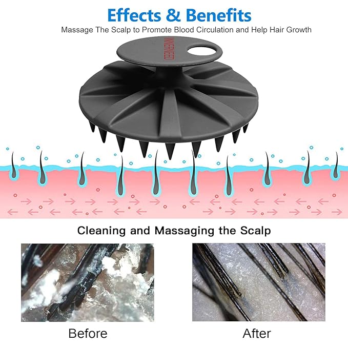 INNERNEED Scalp Care Massager Shampoo Brush, Wet & Dry Manual Head Scrubber Hair Washing, Soft Silicone Bristles, for Hair Growth, Dandruff Removal, Comfortable for All Hair Types (Black)-VivaGrace Women