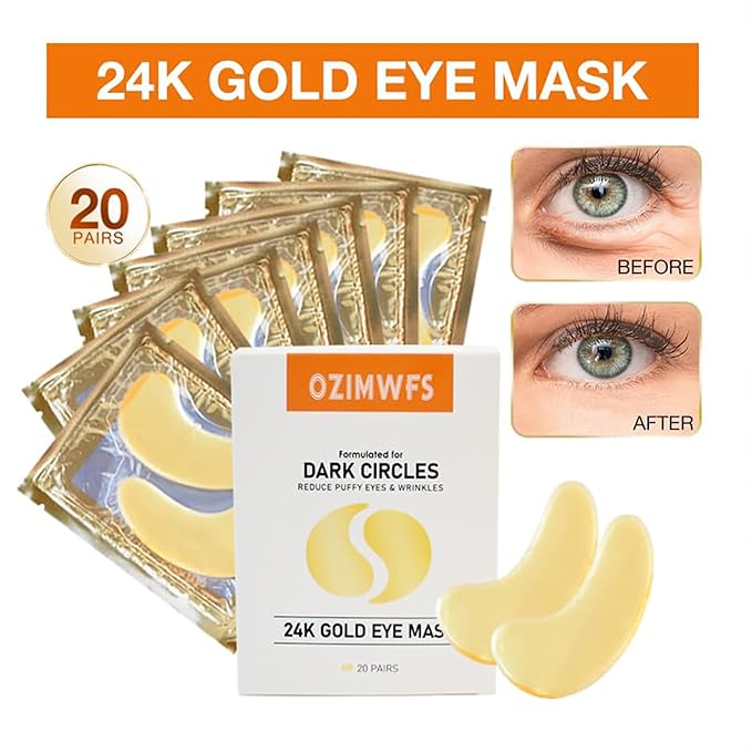 Organic 24K Gold Eye Mask with Collagen. Treatments reduce Puffy Eyes and Dark Circles Reduce Wrinkles and Fine lines-VivaGrace Women