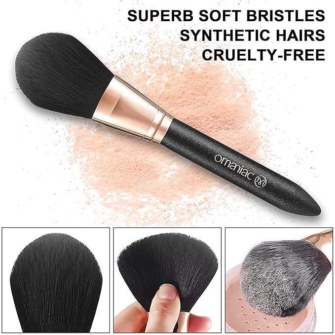 OMANIAC Makeup Brush Set Professional, 12 Pearlescent Wood Handle Makeup Brushes, Premium Cruelty-Free Synthetic Fiber Hair, Travel Make up Brushes Set with Case (Black).-VivaGrace Women