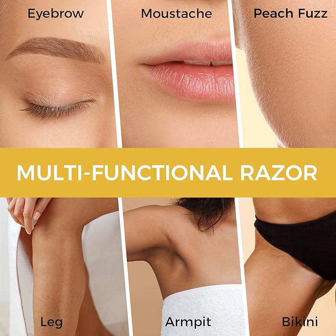 ZOMCHI Dermaplane Razor with 11 Blades for Women & Men, Eyebrow Trimmer with Protective Silicone Cap, Face Razor for Hair Removal - Matte Gold-VivaGrace Women