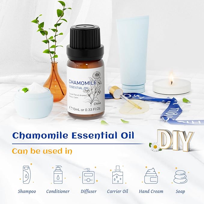 HIQILI 0.33 Fl Oz Chamomile Essential Oil, Air Purifying, Relaxing, Skin Care, Can be Added to Fresheners, Foot Baths, Body Lotions Use - 10ml-VivaGrace Women